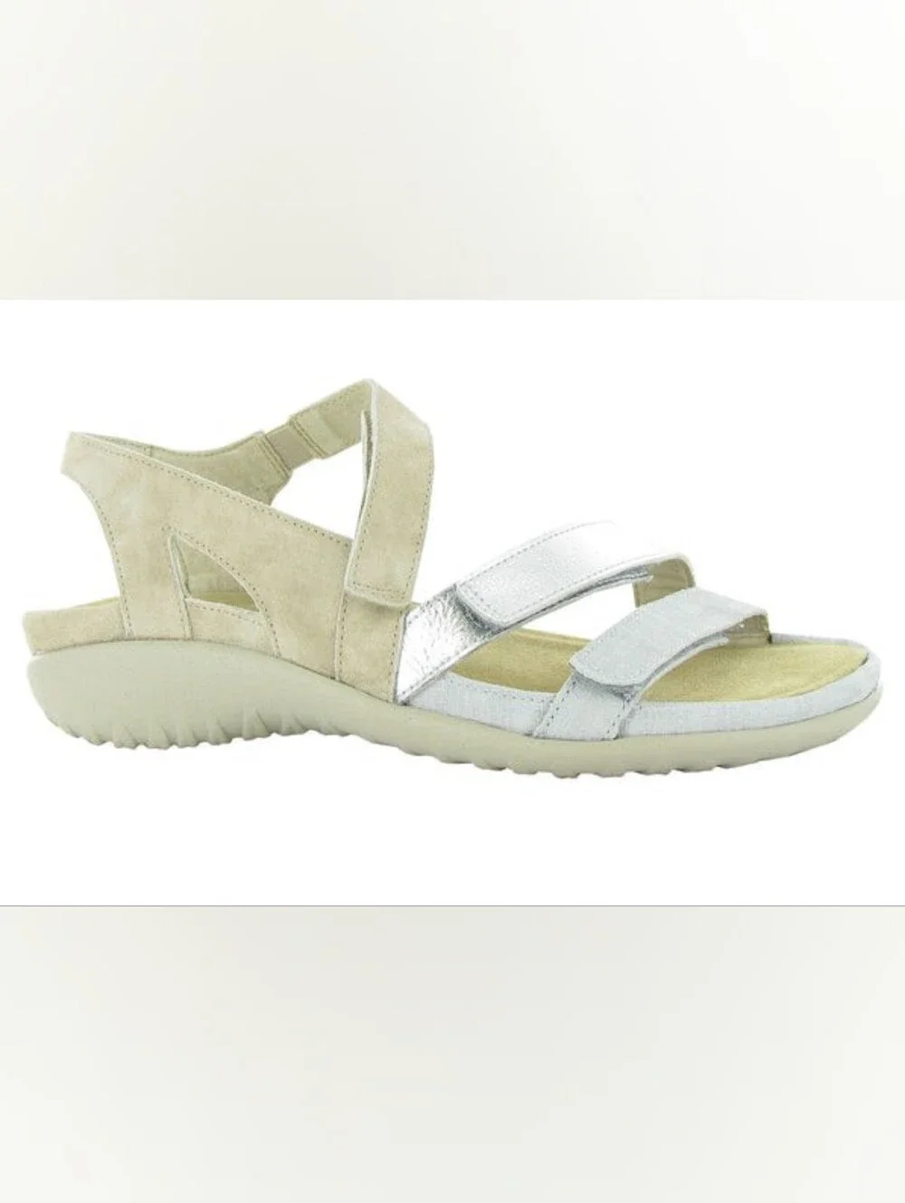 NAOT 39 Whetu - Soft Grey Beige and Silver Strap Sandals Sz 8 $174